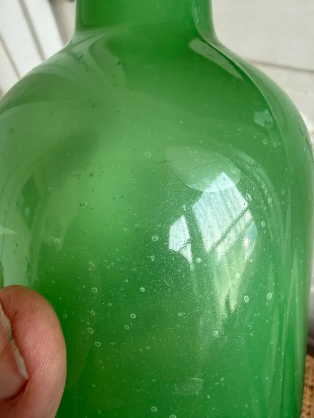 Vintage 50's Jadeite Opaque Green Glass Old Bottle/ Vase Flower Plant Decor